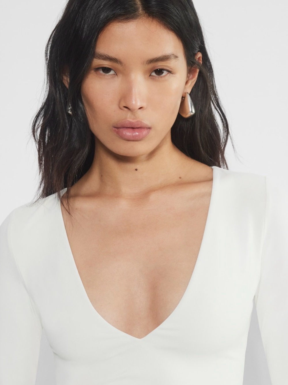 Babaton White Deep V Long Sleeve Tee